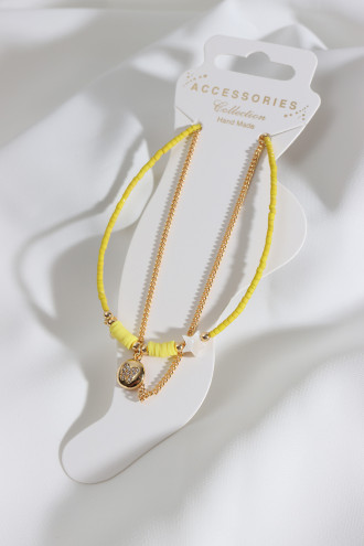 2'Li Gold Renk Kelebek Uçlu Sarı Boncuklu Halhal