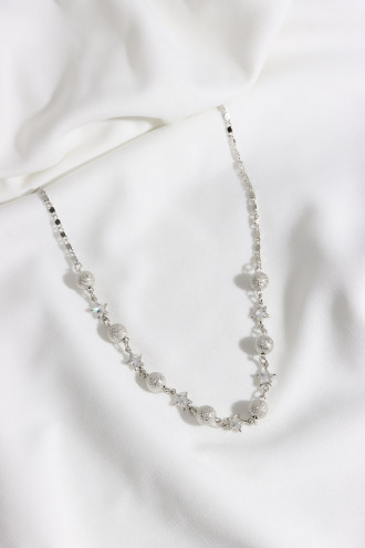 Yıldız Taşlı Top Detay Gümüş Renk Kolye