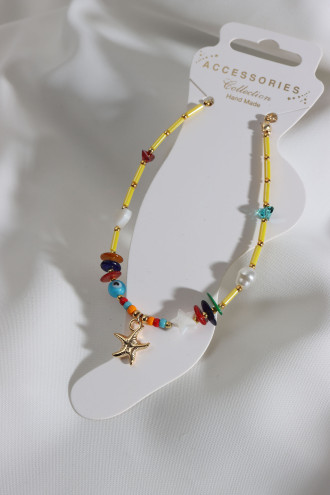 Sarı Boncuklu Gold Renk Deniz Yıldızı Detay Halhal