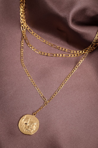 Üçlü Zincir Gold Renk Plaka Kolye