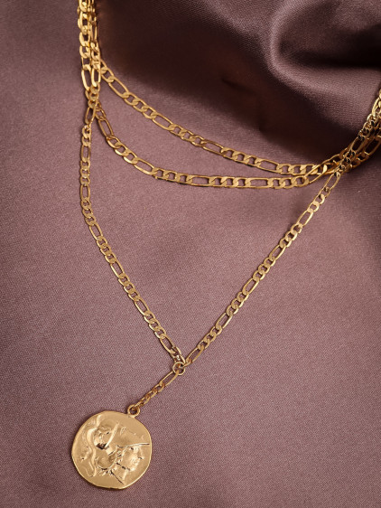 Üçlü Zincir Gold Renk Plaka Kolye