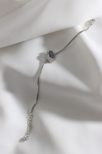 Beyaz-Lacivert Zircon Taşlı Ayak Figür Gold Renk Bileklik