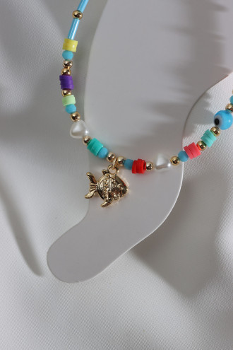 Mavi Boncuklu Balık Uç Boncuk Halhal