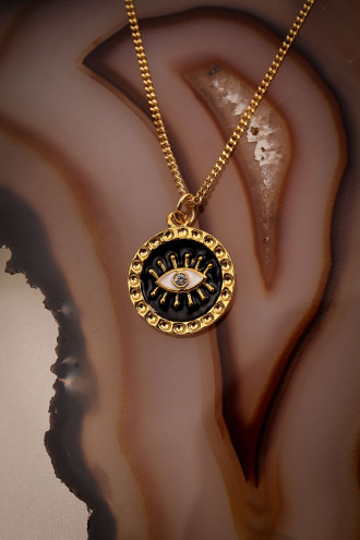 Siyah Mineli Gold Renk Göz Kolye