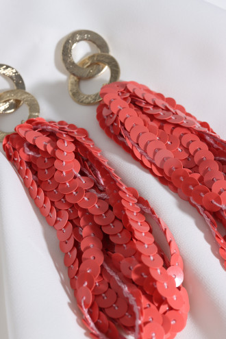 Koyu Pembe Pul Sallantılı Gold Renk Küpe