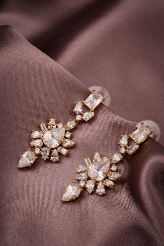 Taşlı Gold Renk Abiye Küpe