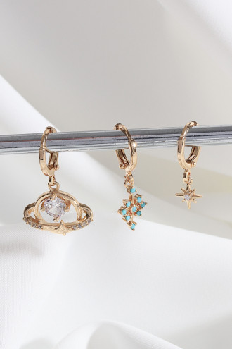 Vip Collectıon 3'Lü Gezegen Gold Renk Halka Küpe