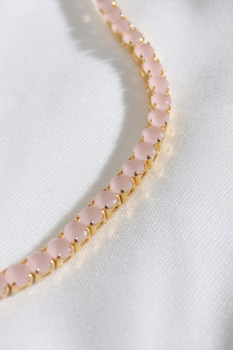 Toz Pembe Saydam Taşlı Su Yolu Gold Renk Bileklik Toz Pembe Saydam Taşlı Su Yolu Gold Renk Bileklik