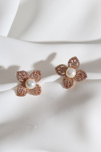 Inci Detaylı Zircon Taş Çiçek Abiye Küpe