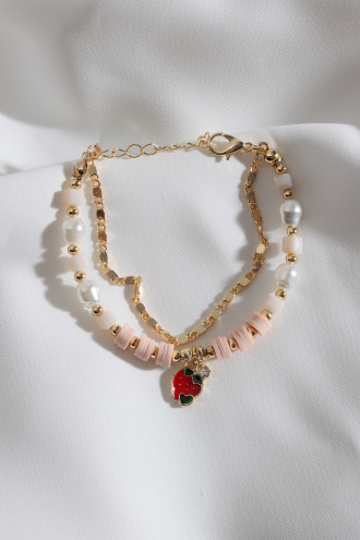 2'Li Pembe Boncuklu Çilek Figür Bileklik