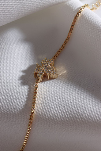 Beyaz Zircon Taşlı Gold Renk Yaprak Bileklik