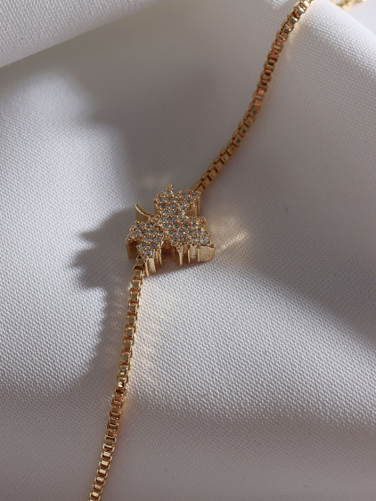 Beyaz Zircon Taşlı Gold Renk Yaprak Bileklik