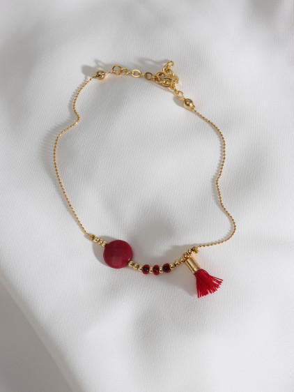 Bordo Taşlı Gold Renk Halhal Bordo Taşlı Gold Renk Halhal