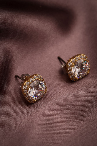 Büyük Tek Taşlı Kare Küpe