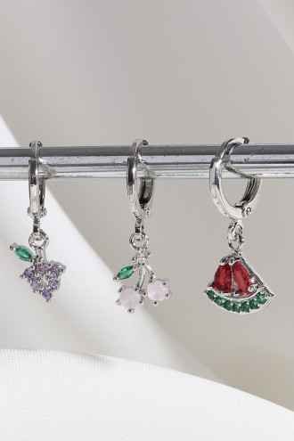 Vip Collectıon 3'Lü Meyve Figür Gümüş Renk Halka Küpe