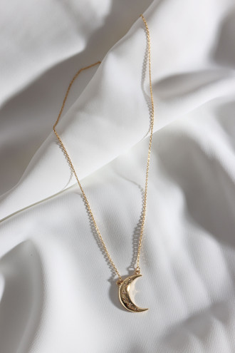 Zircon Taşlı Gold Renk Ay Kolye