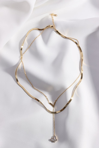 Ikili Kelebek Sallantılı Çelik Gold Renk Kolye