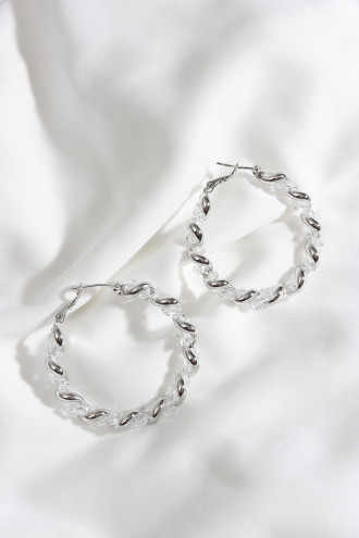 Kristal Detaylı Gümüş Renk Halka Küpe