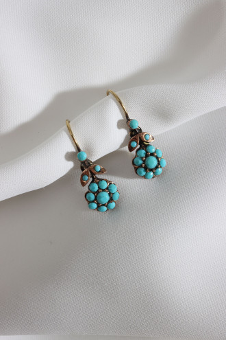 Mavi Taşlı Çiçek Figür Otantik Küpe