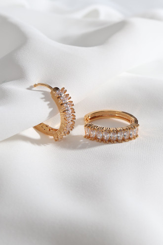 Beyaz Zircon Baget Taşlı Gold Renk Halka Küpe