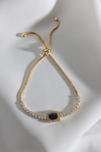 Lacivert Baget Taşlı Gold Renk Asansörlü Zircon Su Yolu Bileklik