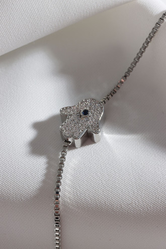 Beyaz Zircon Taşlı Gold Renk Fatma Ana Eli Bileklik