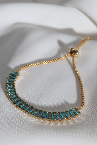 Mavi Baget Taşlı Gold Renk Asansörlü Su Yolu Bileklik