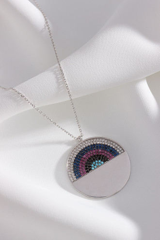 925 Ayar Gümüş Renkli Zircon Taşlı Gümüş Renk Kolye 5,37 Gr