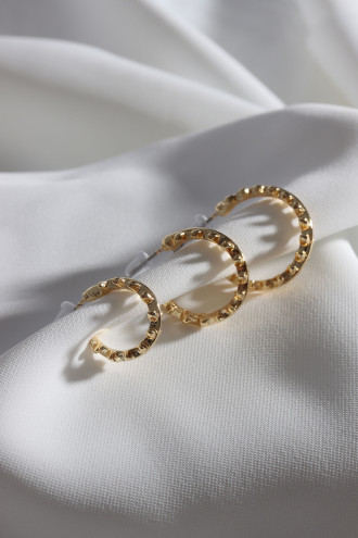 Kadın 3'Lü Gold Renk Yaprak Desenli Halka Küpe Set