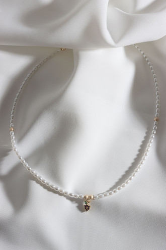 İnci Mor Zircon Taşlı Üzüm Kolye