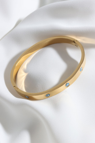 Mineli Nazar Gold Renk Çelik Kelepçe Bileklik Mineli Nazar Gold Renk Çelik Kelepçe Bileklik