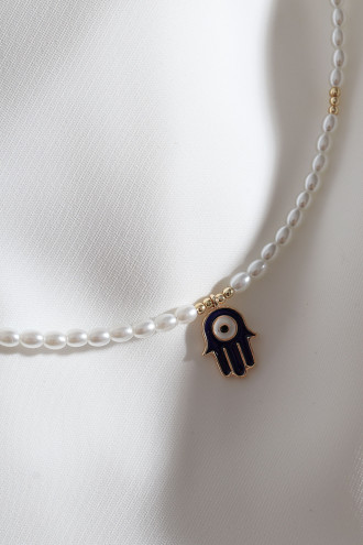 Lacivert Mineli Inci Fatma Ana Eli Kolye