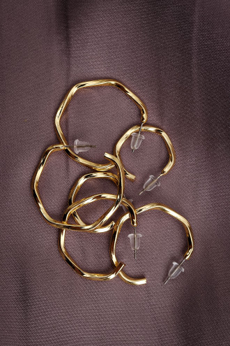 6'Lı Dalgalı Model Gold Renk Halka Küpe