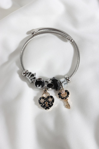 Çelik Model Siyah Kilit Figür Gümüş Renk Bileklik