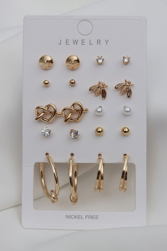 10 Çift Set Gold Renk Küpe