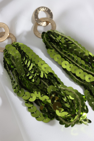 Yeşil Pul Sallantılı Gold Renk Küpe