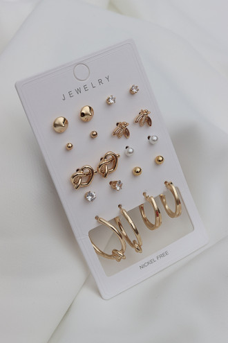 10 Çift Set Gold Renk Küpe