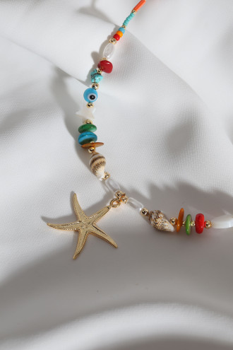 Deniz Yıldızı Uçlu Turuncu Boncuk Kolye