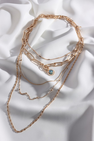 Nazar Boncuklu 5'Li Gold Renk Kolye