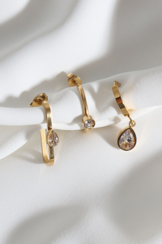 3'Lü Set Gold Renk Çelik Küpe 3'Lü Set Gold Renk Çelik Küpe