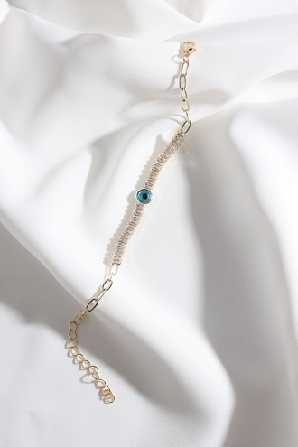 Baget Zircon Taşlı Nazar Boncuklu Gold Renk Bileklik