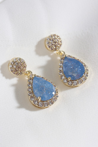 Neon Lacivert Taş Gold Renk Damla Küpe