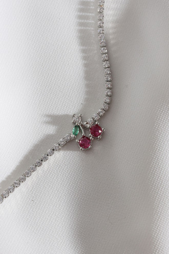 Kiraz Figürlü Zircon Taş Gümüş Renk Suyolu Bileklik