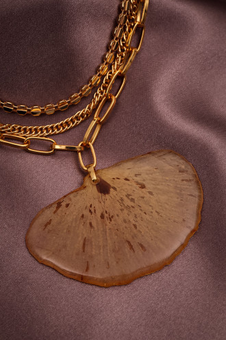 Çoklu Zincirli Gerçek Sarı Gül Yapraklı Gold Renk Kolye