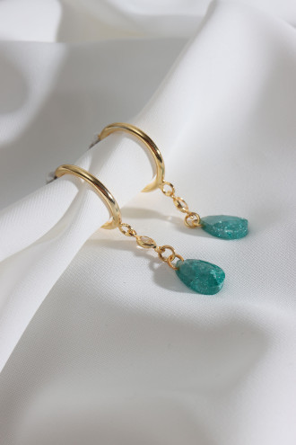 Yeşil Rengi Doğal Taşlı Halka Küpe