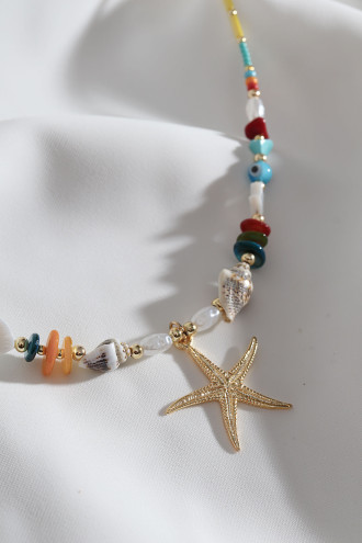 Deniz Yıldızı Uçlu Sarı Boncuk Kolye