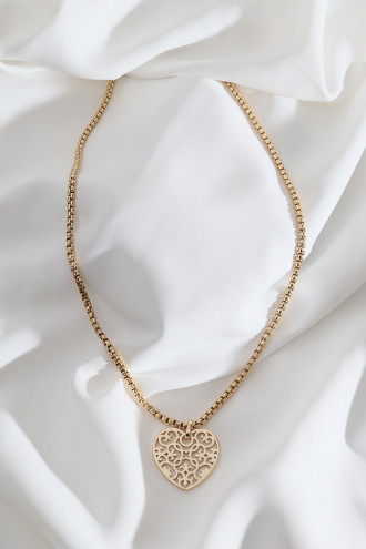 Gold Renk Motifli Kalp Kolye