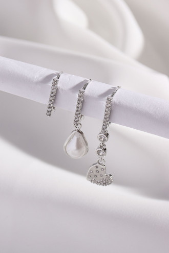 Vip Collectıon 3'Lü Kalp Figür Gümüş Renk Halka Küpe