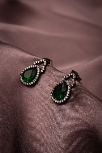 Antarsit Yeşil Taşlı Abiye Küpe