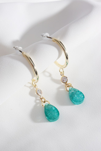 Cam Göbeği Rengi Doğal Taşlı Halka Küpe